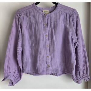 Abouts Kids Cotton T-Shirt Size 10/12 Purple Solid Long Sleeve Top Tee